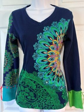 DESIGUAL Embellished Peacock Tunic Sweater Small